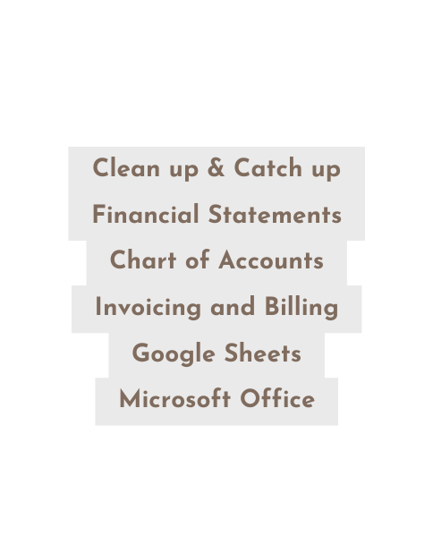 Clean up Catch up Financial Statements Chart of Accounts Invoicing and Billing Google Sheets Microsoft Office